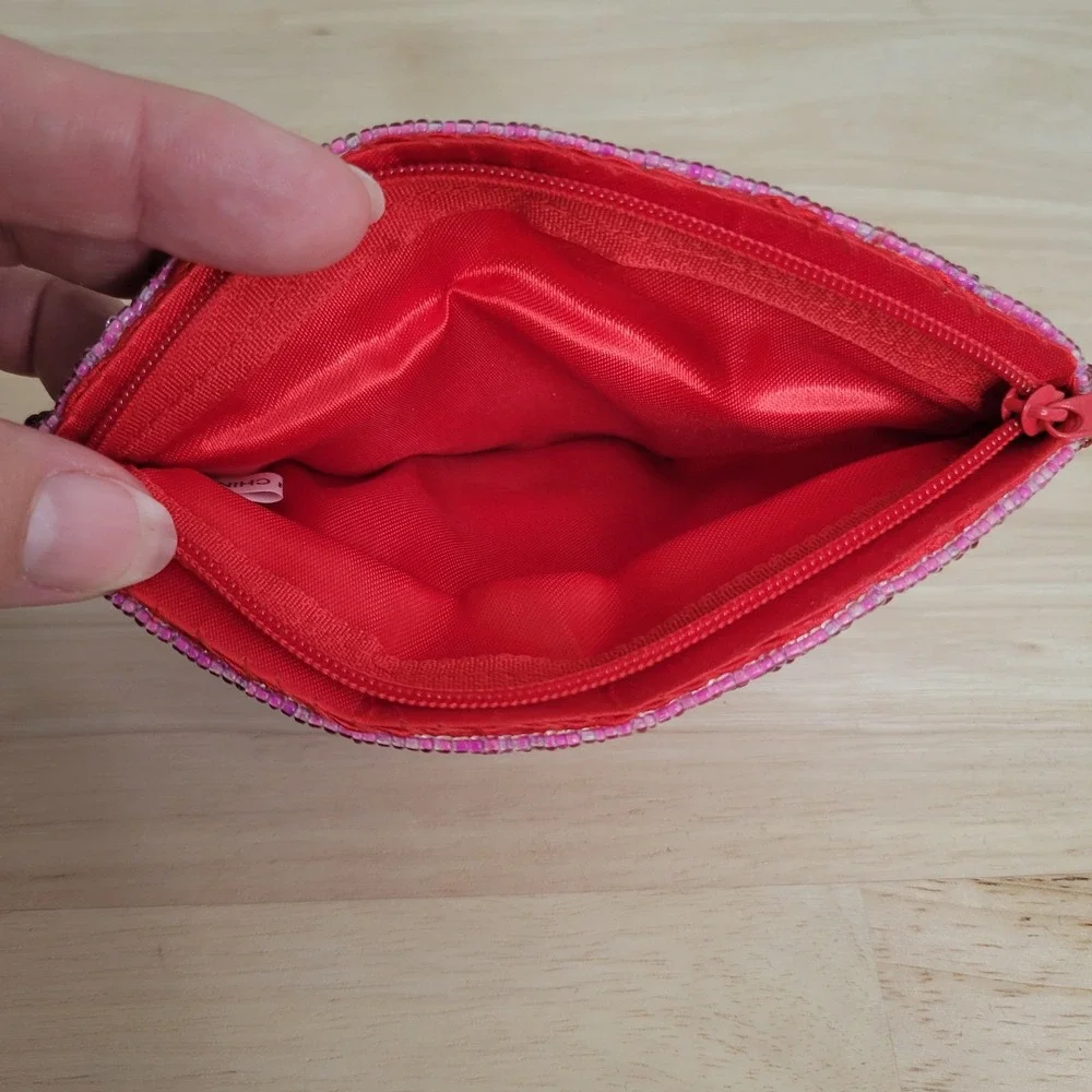 Red Beaded Coin Purse Fashionable Hat Small Bag Red Hat Society Gift Pink Ribbon